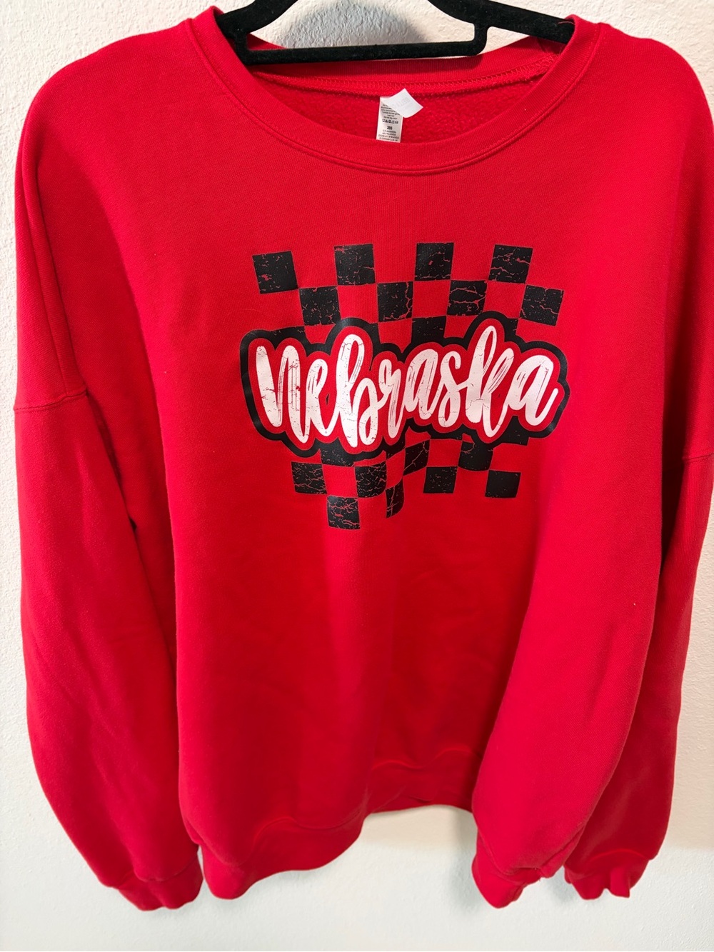 Bella+Canvas Fleece Nebraska Swestshirt - Red & Black Checkered Graphic - 2XL